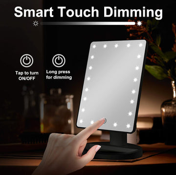 Lighted Makeup Vanity Mirror with LED Lights, Rechargeable Lithium Battery Light Up Mirror, 10X Magnification Touch Screen, 360° Rotation Portable Tabletop Cosmetic illuminated Mirror google social media influencer instagram facebook google tiktok