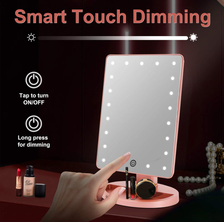 Lighted Makeup Vanity Mirror with LED Lights, Rechargeable Lithium Battery Light Up Mirror, 10X Magnification Touch Screen, 360° Rotation Portable Tabletop Cosmetic illuminated Mirror google social media influencer instagram facebook google tiktok