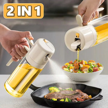 Olive Oil Dispenser, 2 in 1 Oil Sprayer for Cooking, 17oz/500ml Glass Oil Spray Bottle with Pourer, Food-grade Oil Dispenser and Oil Sprayer for Kitchen, Salad, Frying, BBQ