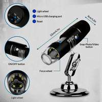 Wireless Digital Microscope, WiFi Microscope 2.0 MP 50X to 1000X WiFi Handheld Zoom Magnification Camera Magnifier 1080P 8 LED Compatible with Android and iOS Smartphone or Tablet, Windows