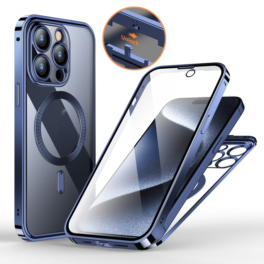 Anti-Privacy Metal Buckle Magnetic Support Wireless Charging Double-Sided Lens Full Cover Phone Case Protective Cover apple iphone smartphone