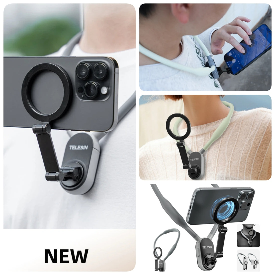 TELESIN° Magnetic Neck Mount for Phones, Neck Phone Holder POV/Vlog Selfie Holder Hand Free Phone Neck Mount Chest Tripod Strap Video Recording iPhone 15 14 13 12 Android Phones