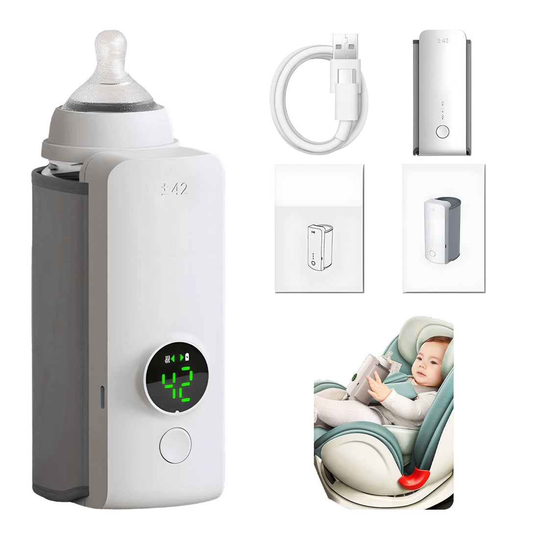 Portable Wireless Baby Bottle Warmer Rechargeable USB Milk Warmer with Temperature Control