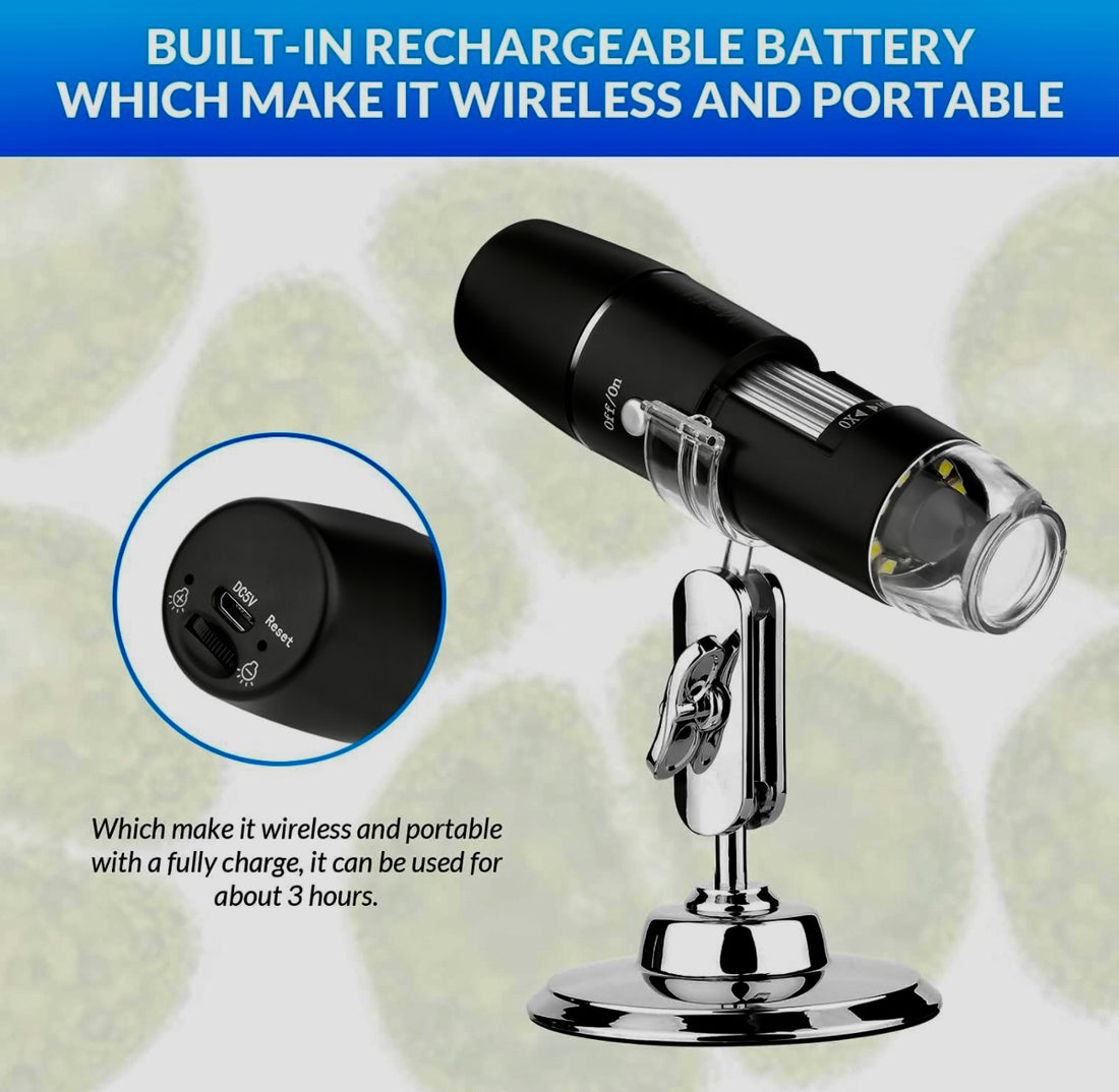 Wireless Digital Microscope, WiFi Microscope 2.0 MP 50X to 1000X WiFi Handheld Zoom Magnification Camera Magnifier 1080P 8 LED Compatible with Android and iOS Smartphone or Tablet, Windows