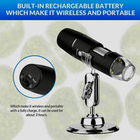 Wireless Digital Microscope, WiFi Microscope 2.0 MP 50X to 1000X WiFi Handheld Zoom Magnification Camera Magnifier 1080P 8 LED Compatible with Android and iOS Smartphone or Tablet, Windows