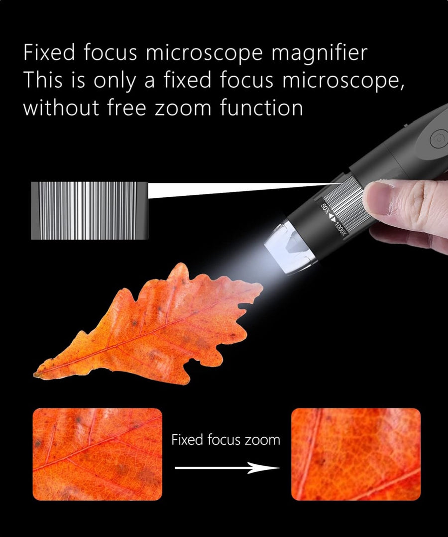 Wireless Digital Microscope, WiFi Microscope 2.0 MP 50X to 1000X WiFi Handheld Zoom Magnification Camera Magnifier 1080P 8 LED Compatible with Android and iOS Smartphone or Tablet, Windows