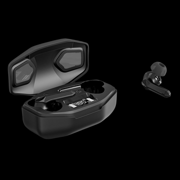 Black Gaming True Wireless Earbuds with LED Display and Charging Case