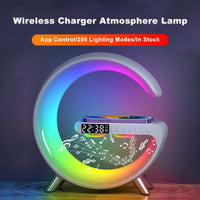 Bedside Lamp with Wireless Charger, Intelligent LED Table Lamp, Atmosphere Lamp with Bluetooth Speaker, Mini Dimmable Night Light Lamp Alarm Clock with Music