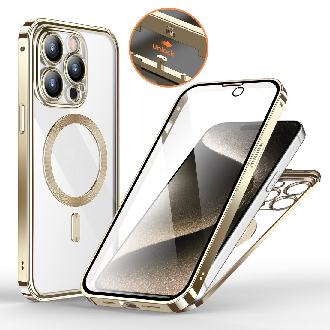 Anti-Privacy Metal Buckle Magnetic Support Wireless Charging Double-Sided Lens Full Cover Phone Case Protective Cover apple iphone smartphone