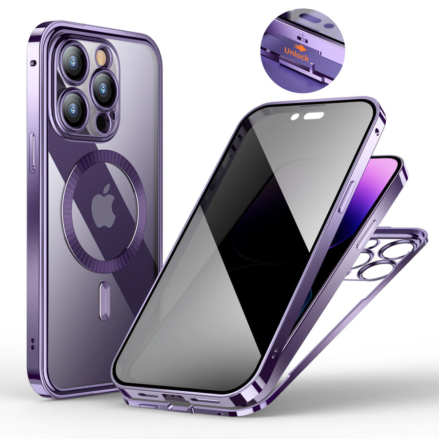 Anti-Privacy Metal Buckle Magnetic Support Wireless Charging Double-Sided Lens Full Cover Phone Case Protective Cover apple iphone smartphone