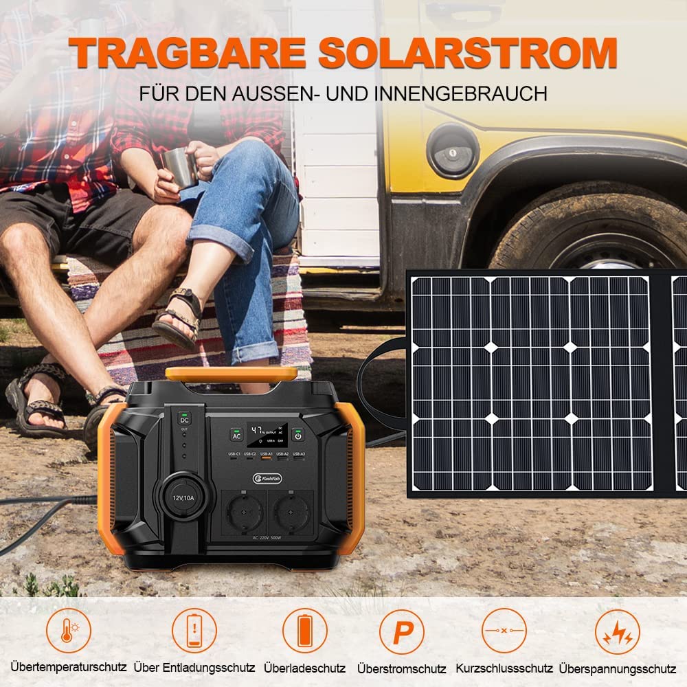 A501 Portable Power Station 500 Solar Panel, Solar Generator Mobile Power Supply, Pure Sine Wave Energy Storage for Outdoor Camping Holidays, Motor Home, E-Bike